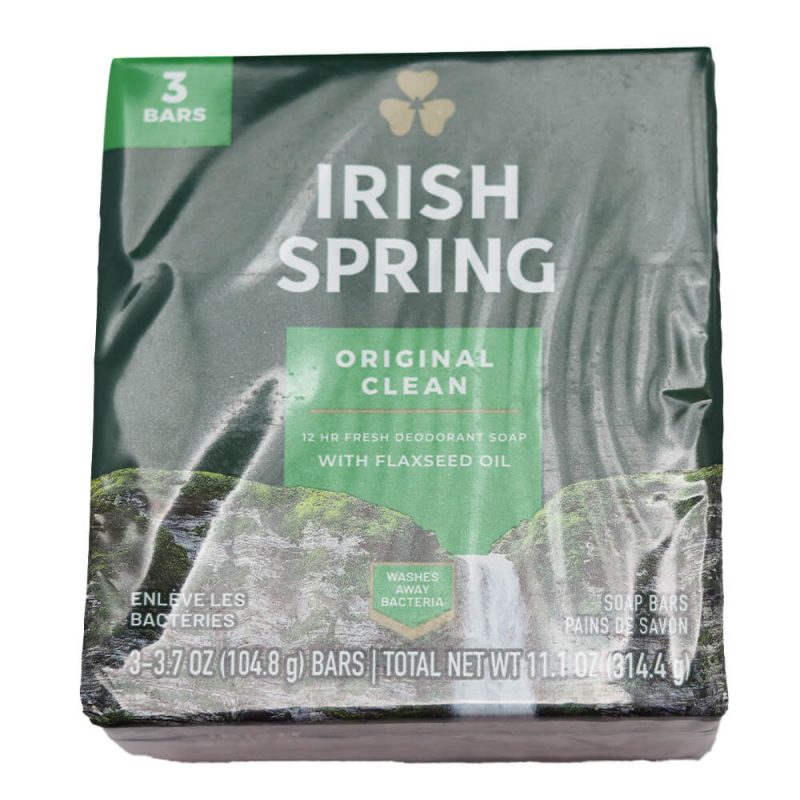 3 Pack Irish Spring Bar Soap, Original Clean Bar Soap, Smell Fresh and Clean for 12 Hours, Men Soap Bars for Washing Hands and Body, Mild for Skin, 3.7oz /each